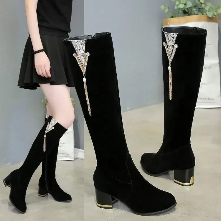 Tasmota - Sepatu bot panjang berlian imitasi wanita,